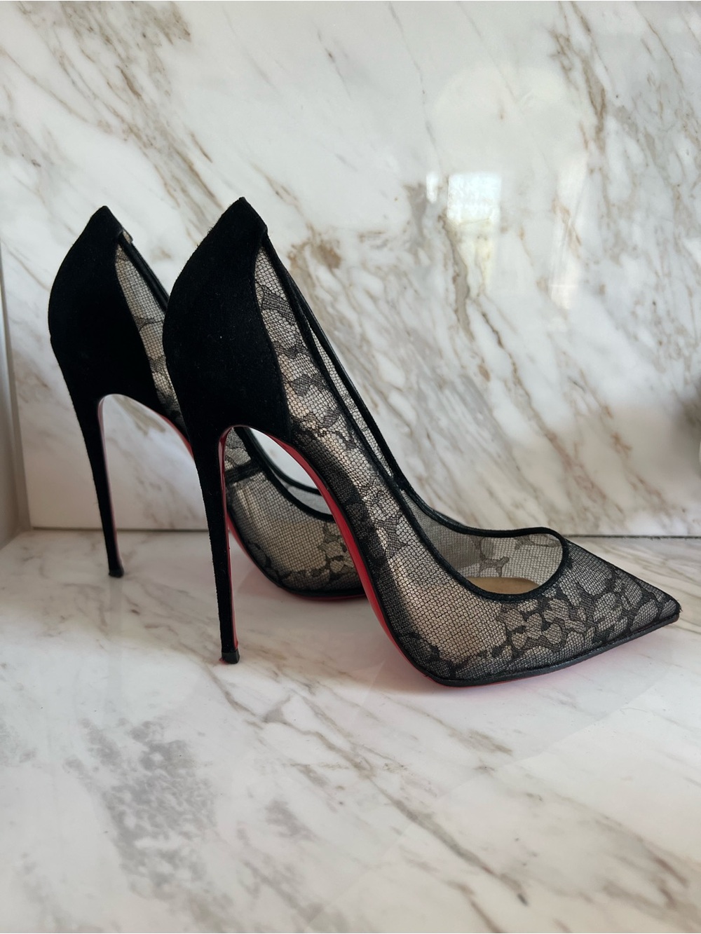 Christian Louboutin So Kate 120mm black lace and Suède 38.5